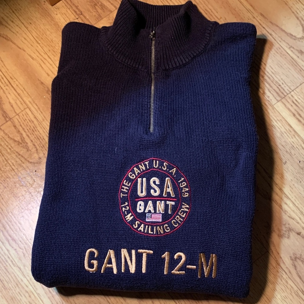 GANT Men's Dark Blue Zip-Up Sweater